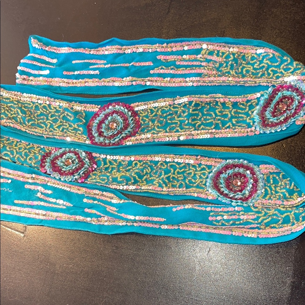 Vintage sequence Turquoise and Pink Women's Scarf/belt